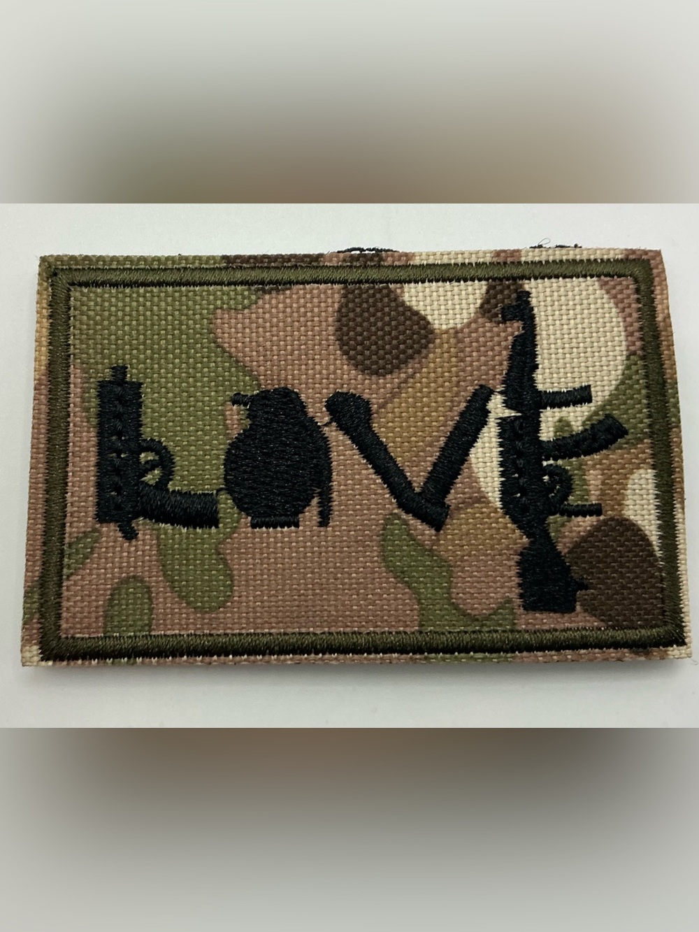 TACTICAL MORAL VELCRO HOOK LOOP EMBROIDERED PATCH CAMOUFLAGE GUNS GRENADES LOVE